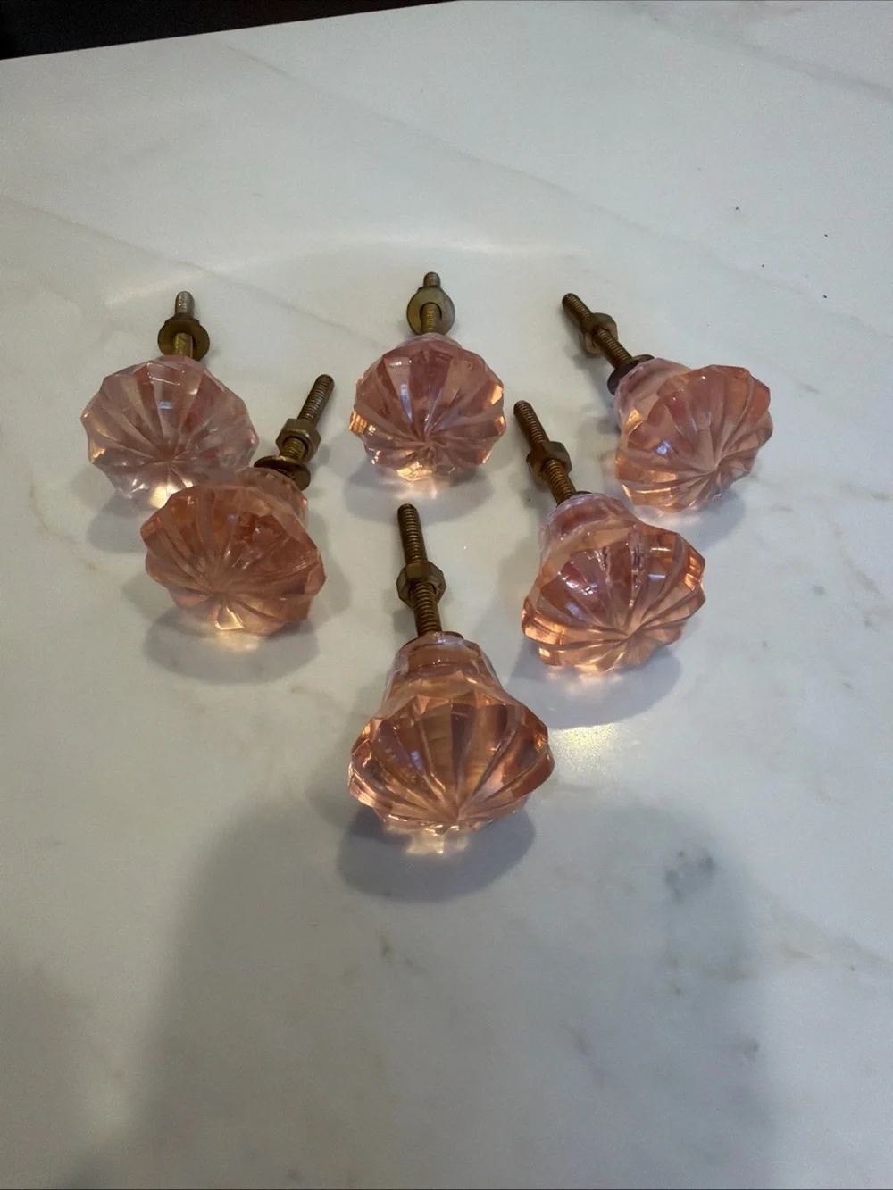 Vintage Pink Glass Drawer Knobs - Set of 6 Furniture Cabinet Hardware Door Pulls